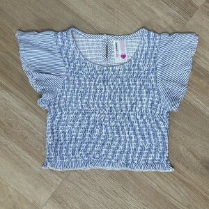Girls Size 8 Blue & White Top